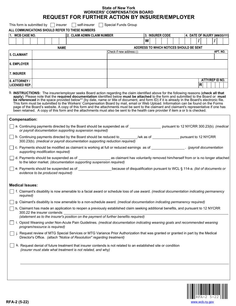Form RFA-2 Request for Further Action by Insurer / Employer - New York, Page 1