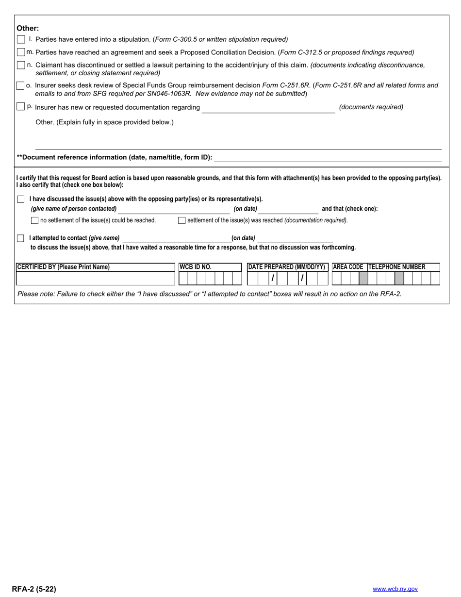 Form RFA-2 Request for Further Action by Insurer / Employer - New York, Page 2