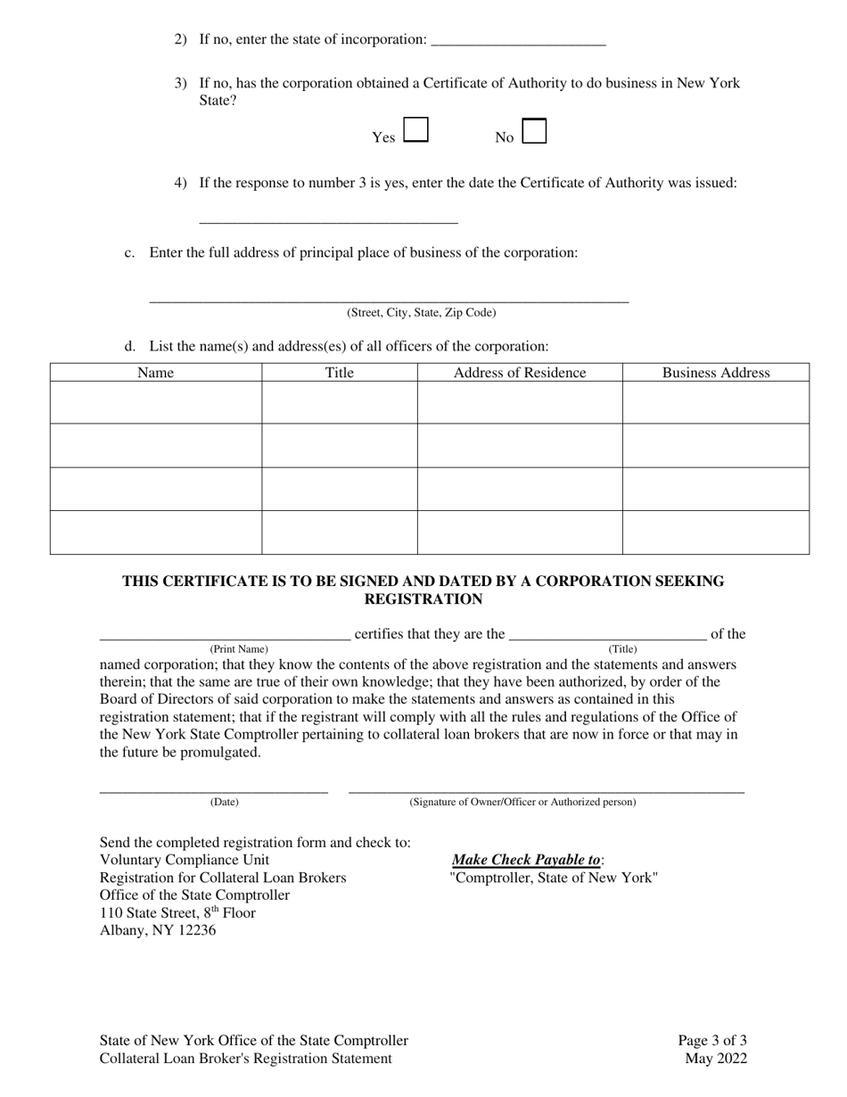 Collateral Loan Brokers Registration Statement - New York, Page 3