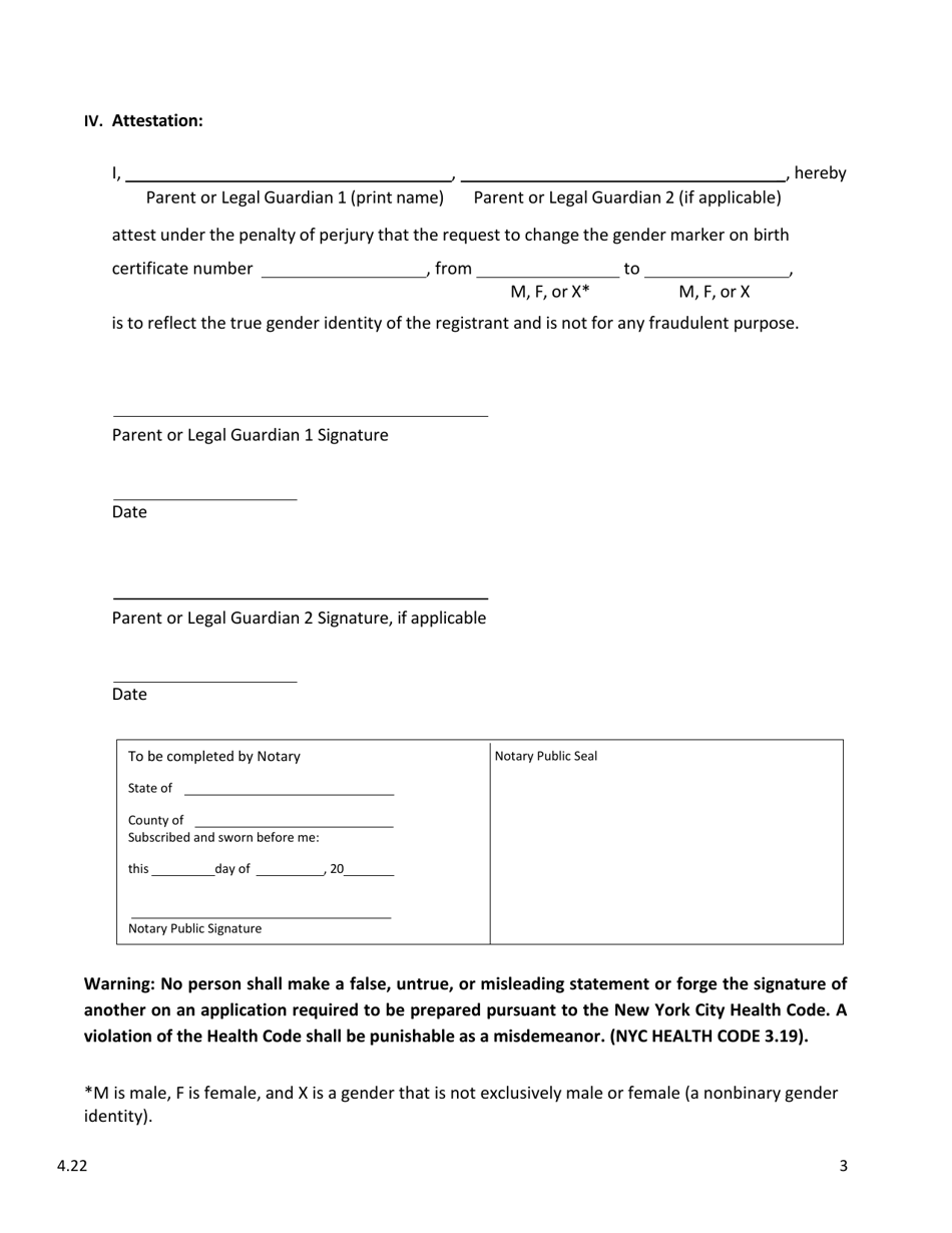 Attestation Form for Named Parents or Legal Guardians of a Registrant Younger Than 18 Years Old - New York City, Page 3