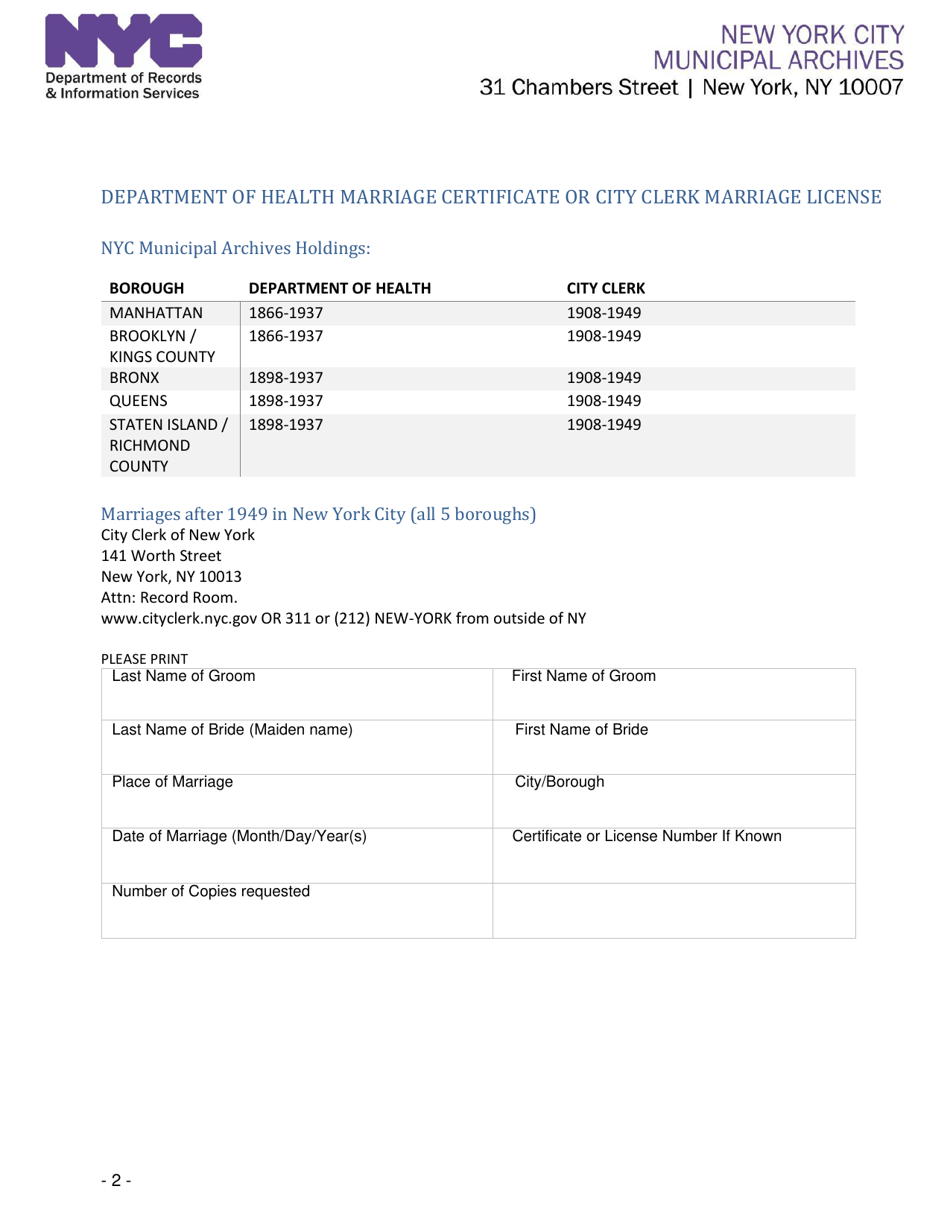 Application for Certified Copy of Vital Records - New York City, Page 2