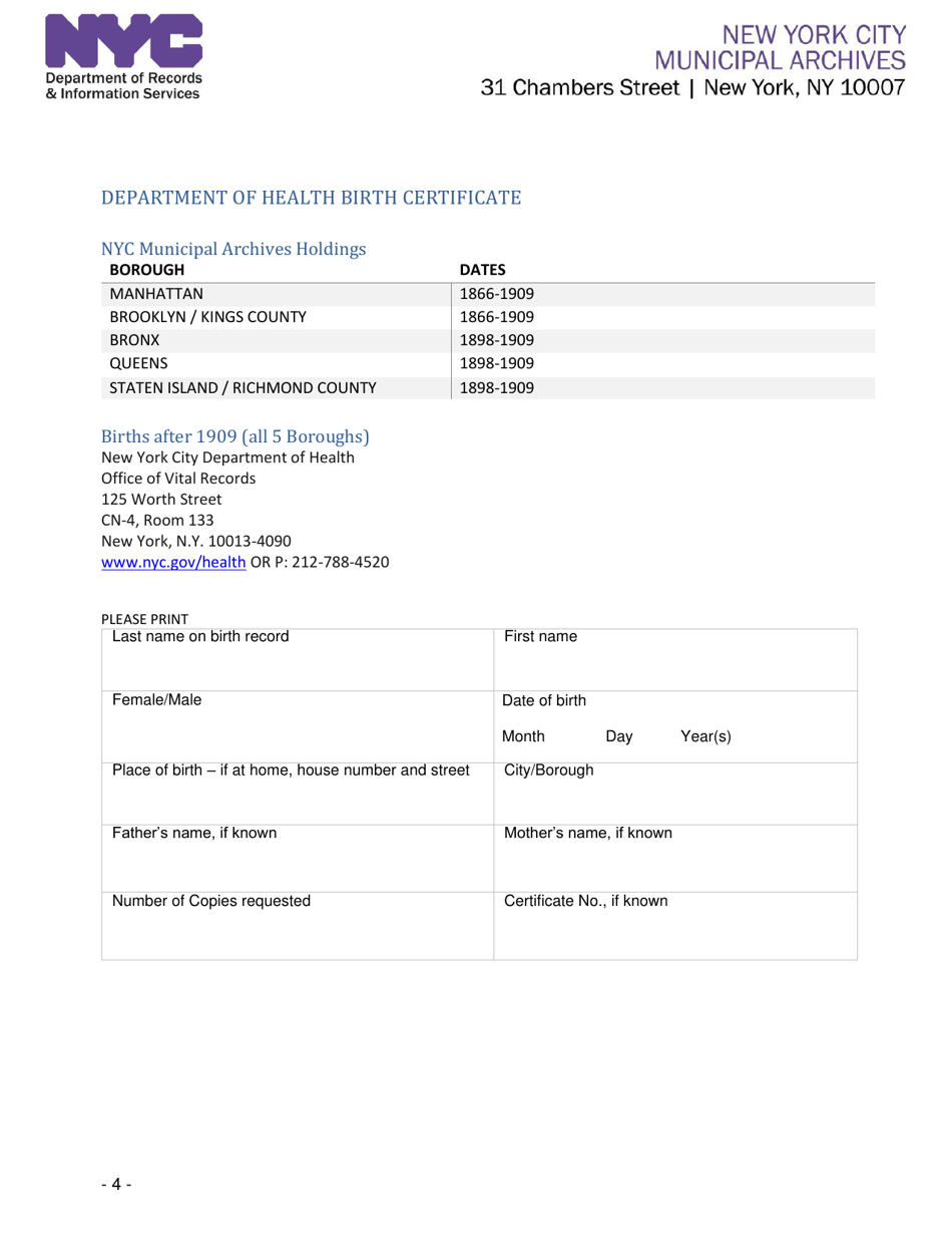Application for Certified Copy of Vital Records - New York City, Page 4