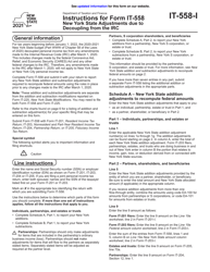 Document preview: Instructions for Form IT-558 New York State Adjustments Due to Decoupling From the Irc - New York