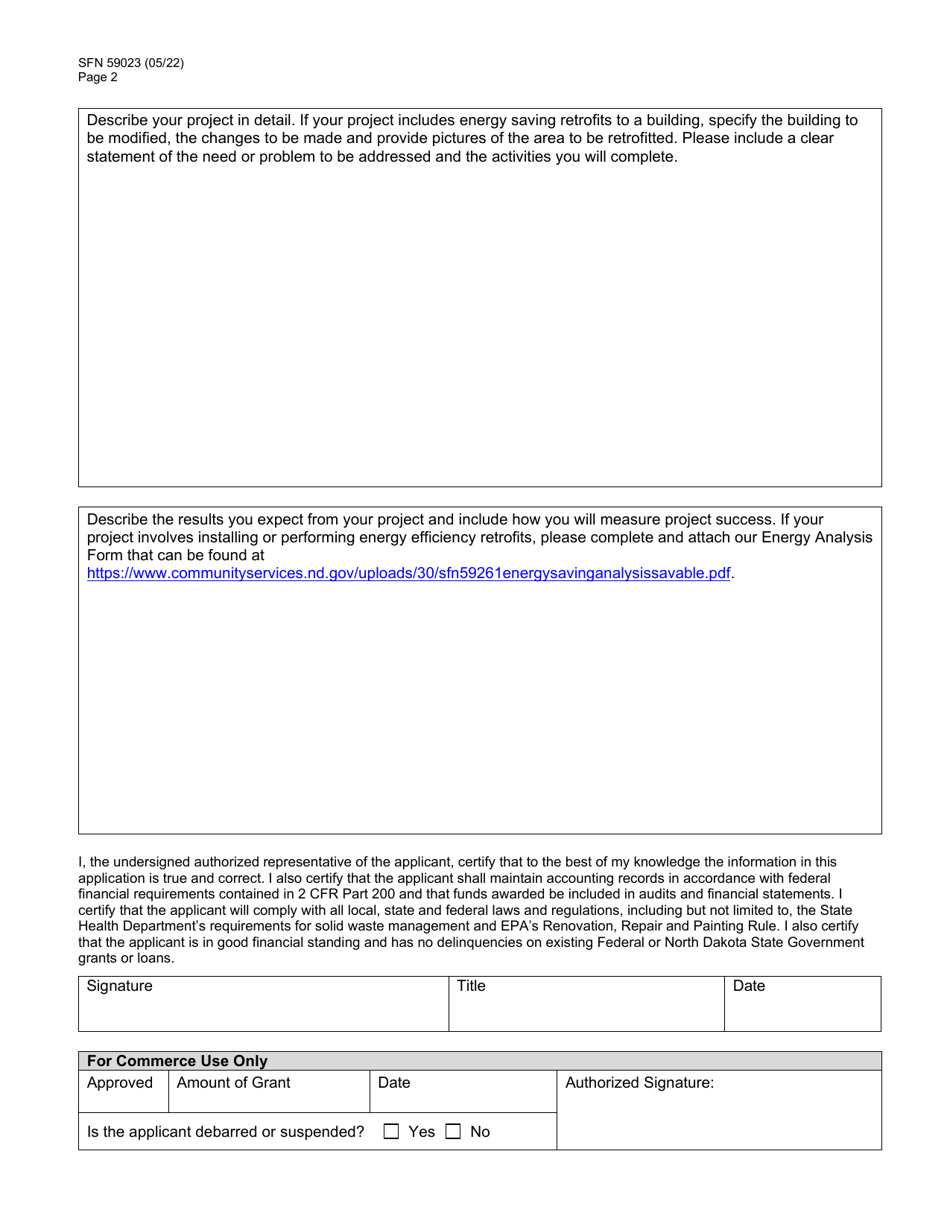 Form SFN59023 State Energy Program Application - North Dakota, Page 2