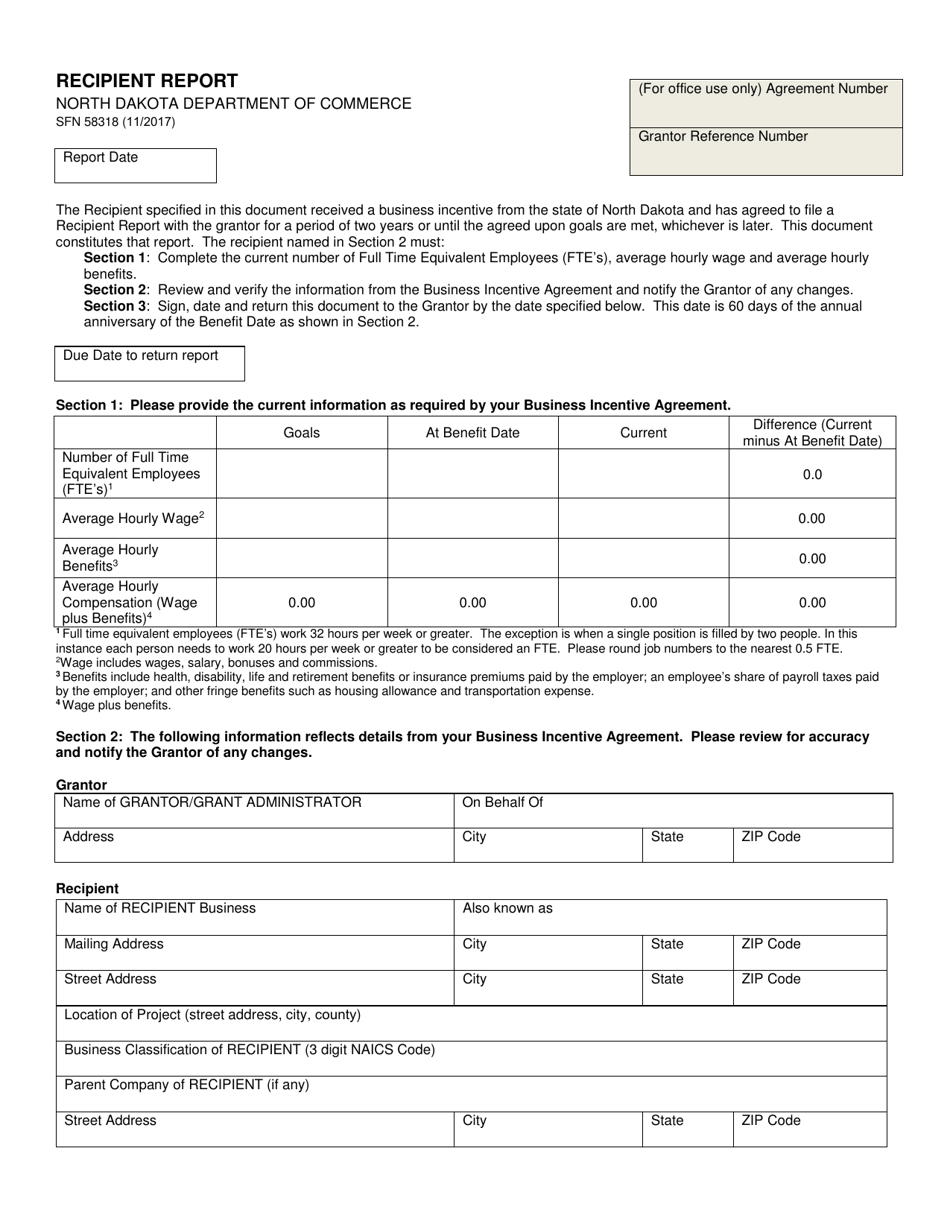 Form SFN58318 Recipient Report - North Dakota, Page 1