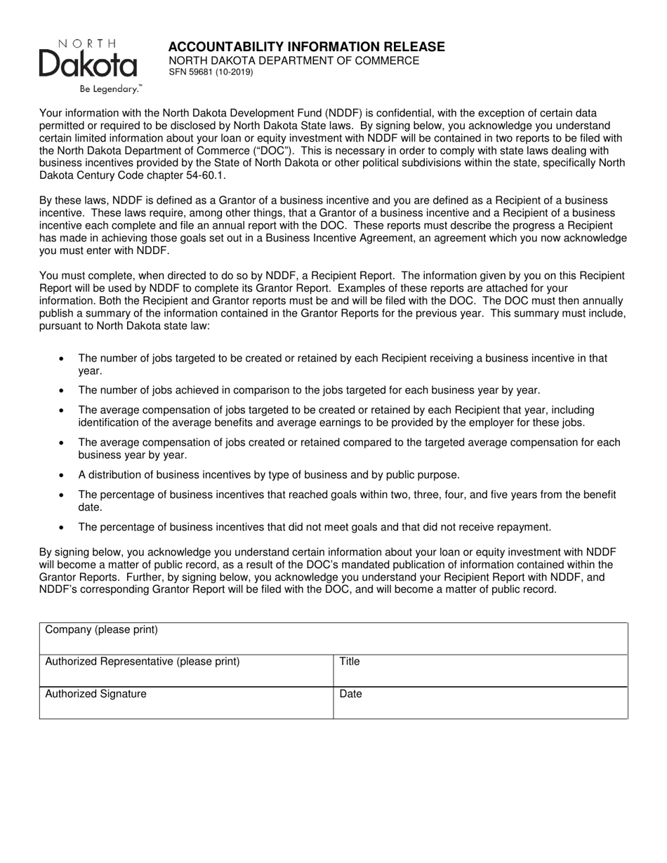 Form SFN59681 Accountability Information Release - North Dakota, Page 1