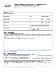 Form SFN52998 Application for Certification as a Primary-Sector Business in the State of North Dakota - North Dakota