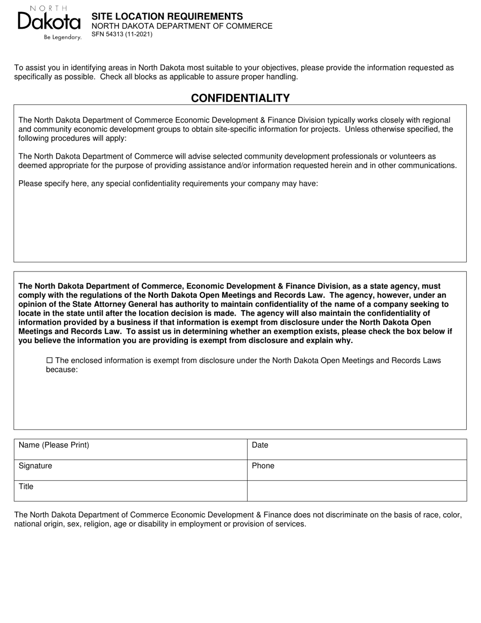 Form SFN54313 Site Location Requirements - North Dakota, Page 1