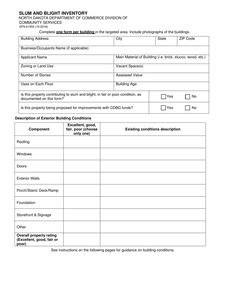 Form SFN61555 Slum and Blight Inventory - North Dakota, Page 1