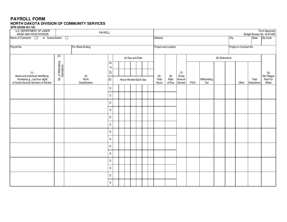 Form SFN52339 Payroll Form - North Dakota, Page 1