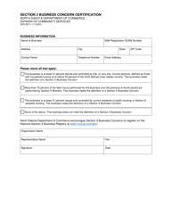 Document preview: Form SFN62111 Section 3 Business Concern Certification - North Dakota