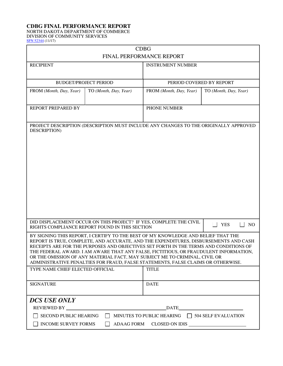Form SFN52344 Cdbg Final Performance Report - North Dakota, Page 1