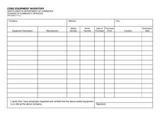 Form SFN52353 Cdbg Equipment Inventory - North Dakota