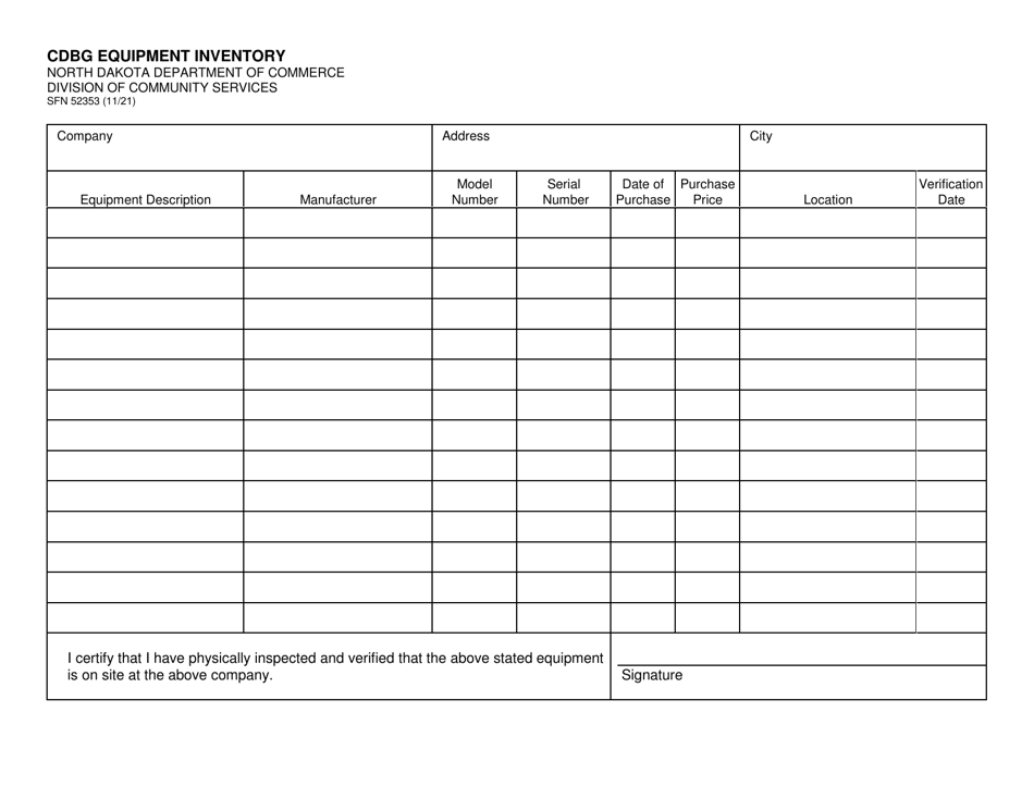 Form SFN52353 Cdbg Equipment Inventory - North Dakota, Page 1