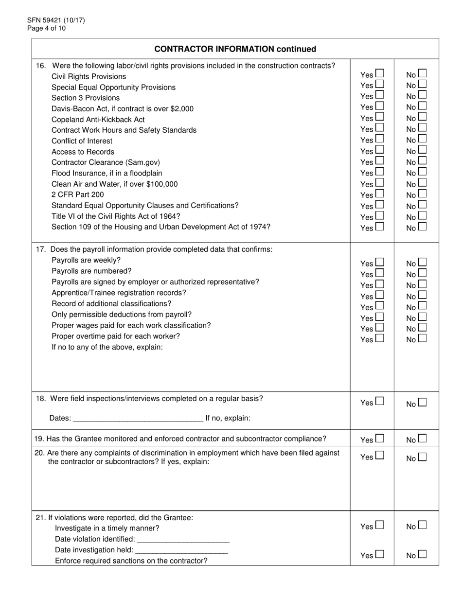 Form SFN59421 Cdbg File Monitoring Review - North Dakota, Page 4