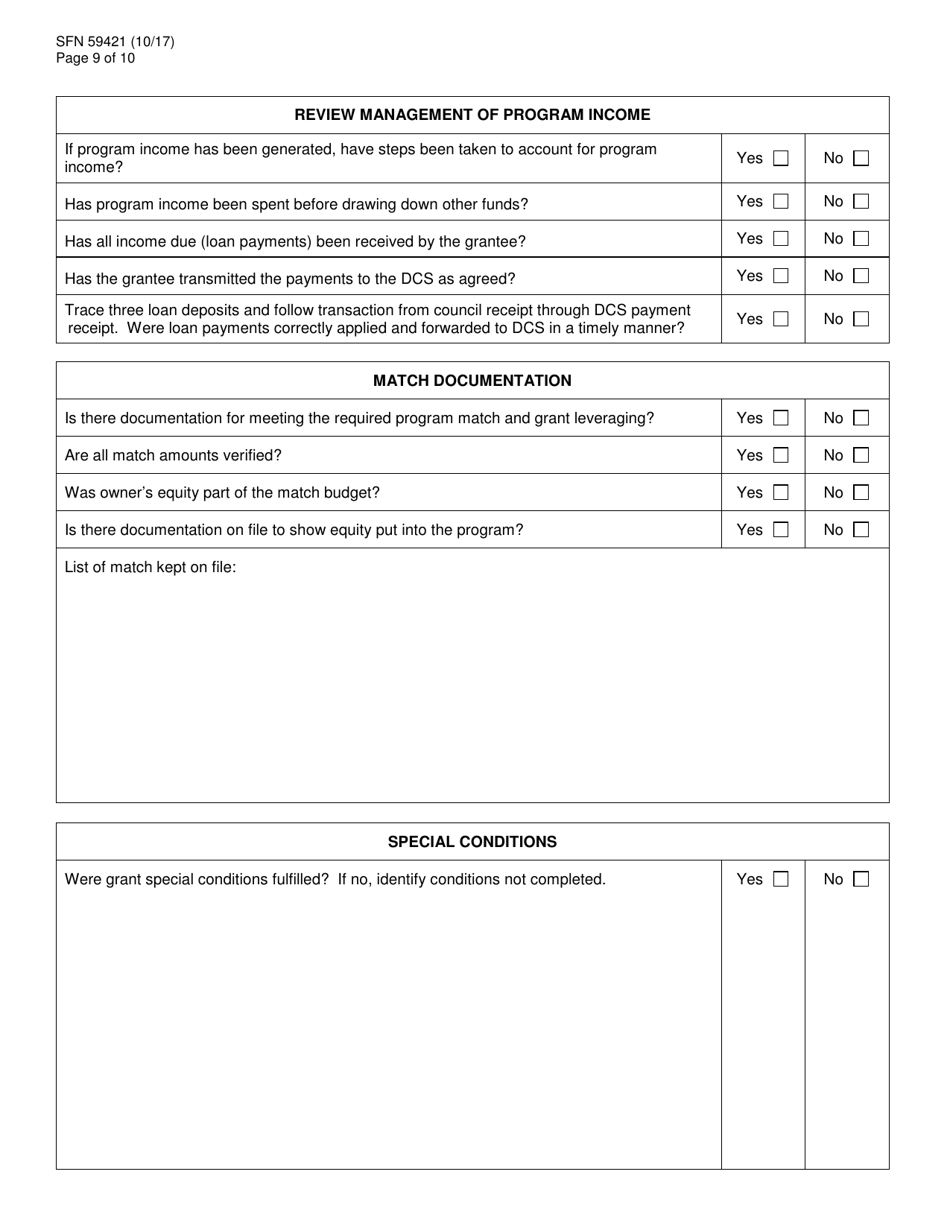 Form SFN59421 Cdbg File Monitoring Review - North Dakota, Page 9