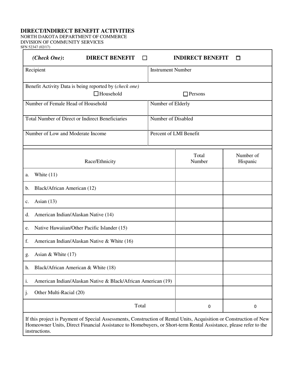 Form SFN52347 Fill Out, Sign Online and Download Fillable PDF, North
