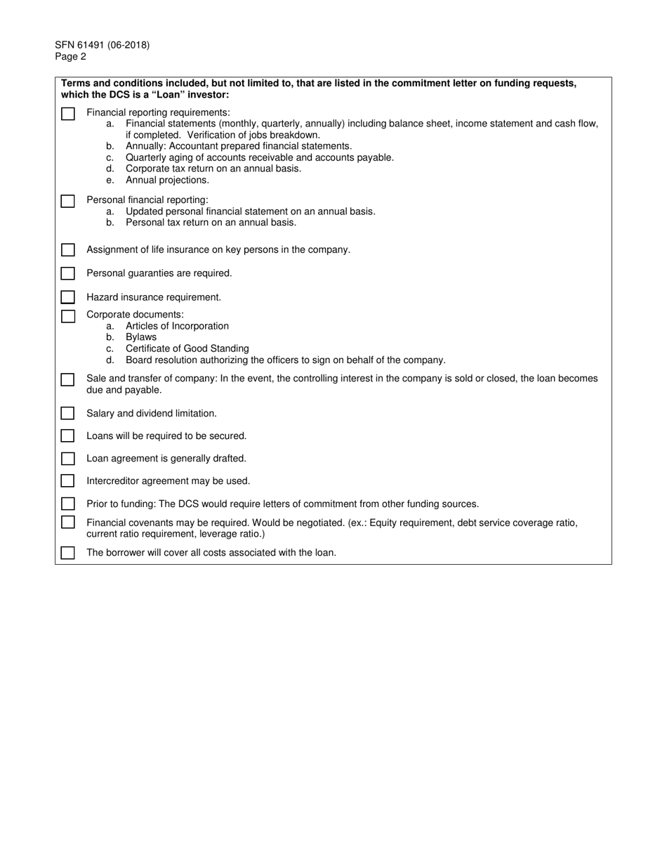 Form SFN61491 Financial Information Checklist for Economic Development Projects - North Dakota, Page 2