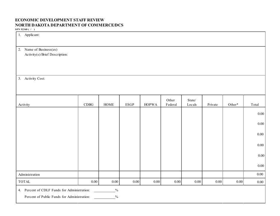 Form SFN52340 Economic Development Staff Review - North Dakota, Page 1