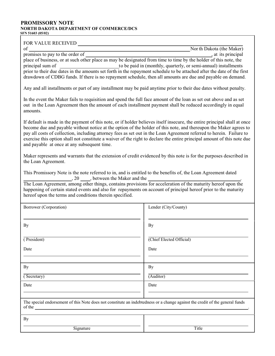 Form SFN51603 Promissory Note - North Dakota, Page 1