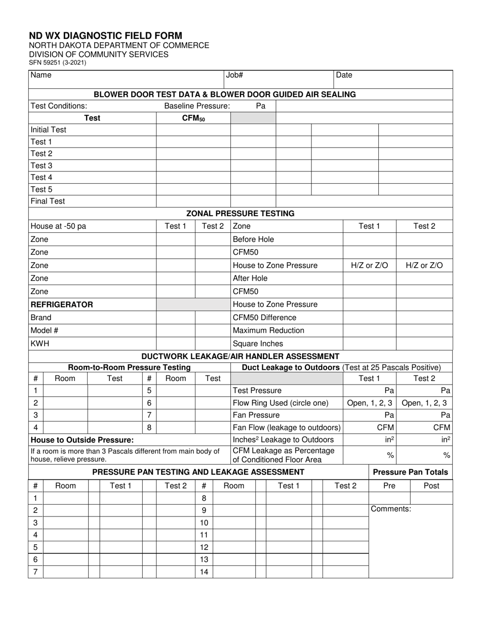 Form SFN59251 Nd Wx Diagnostic Field Form - North Dakota, Page 1