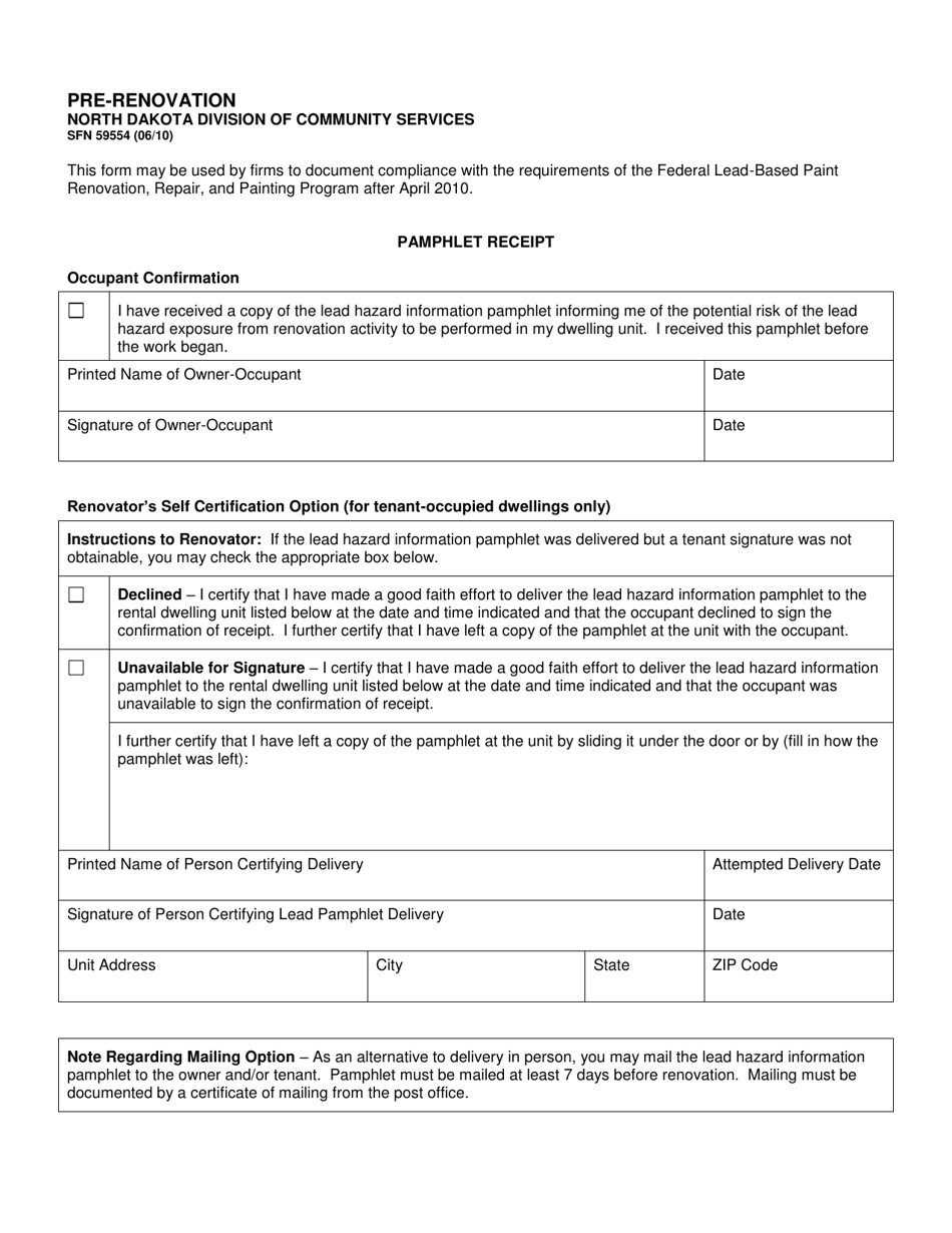 Form SFN59554 Pre-renovation - North Dakota, Page 1