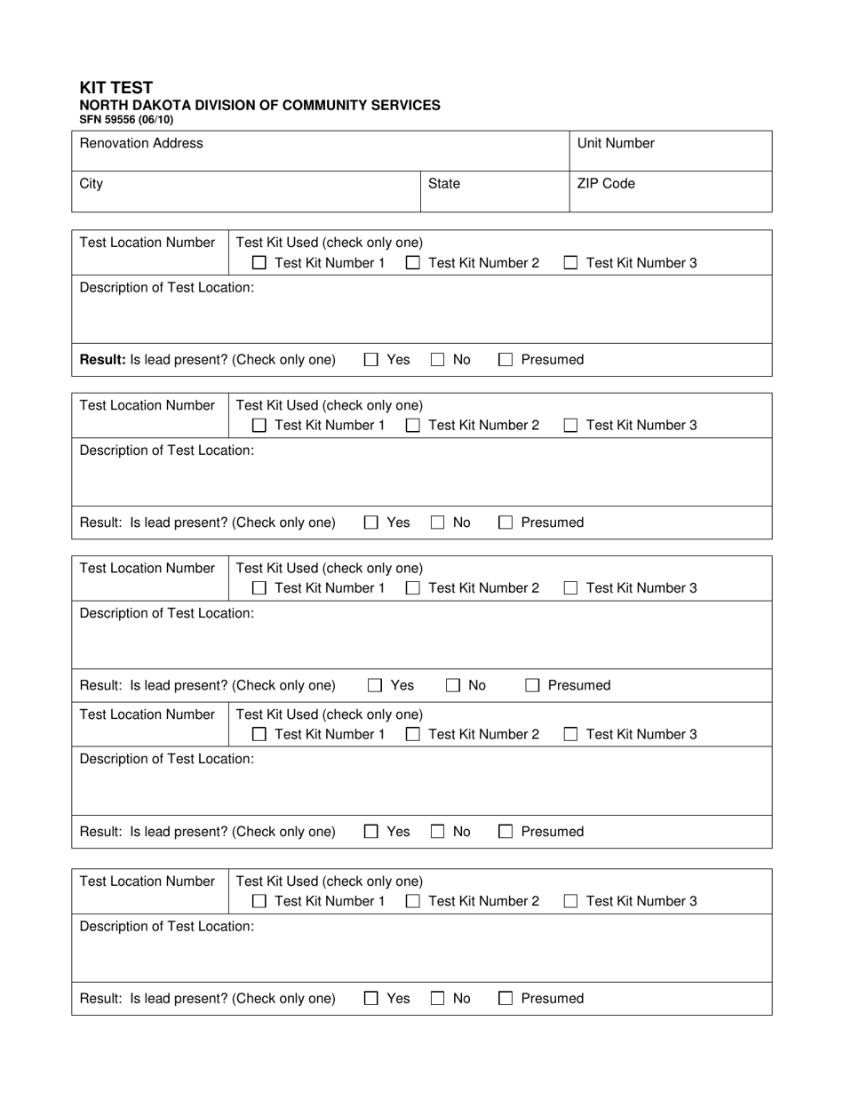 Form SFN59556 Kit Test - North Dakota, Page 1