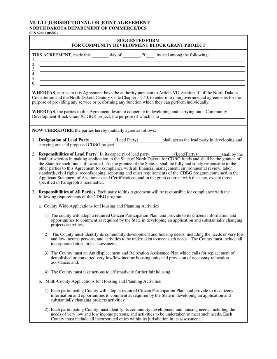 Form SFN52661 Multi-Jurisdictional or Joint Agreement - North Dakota, Page 1