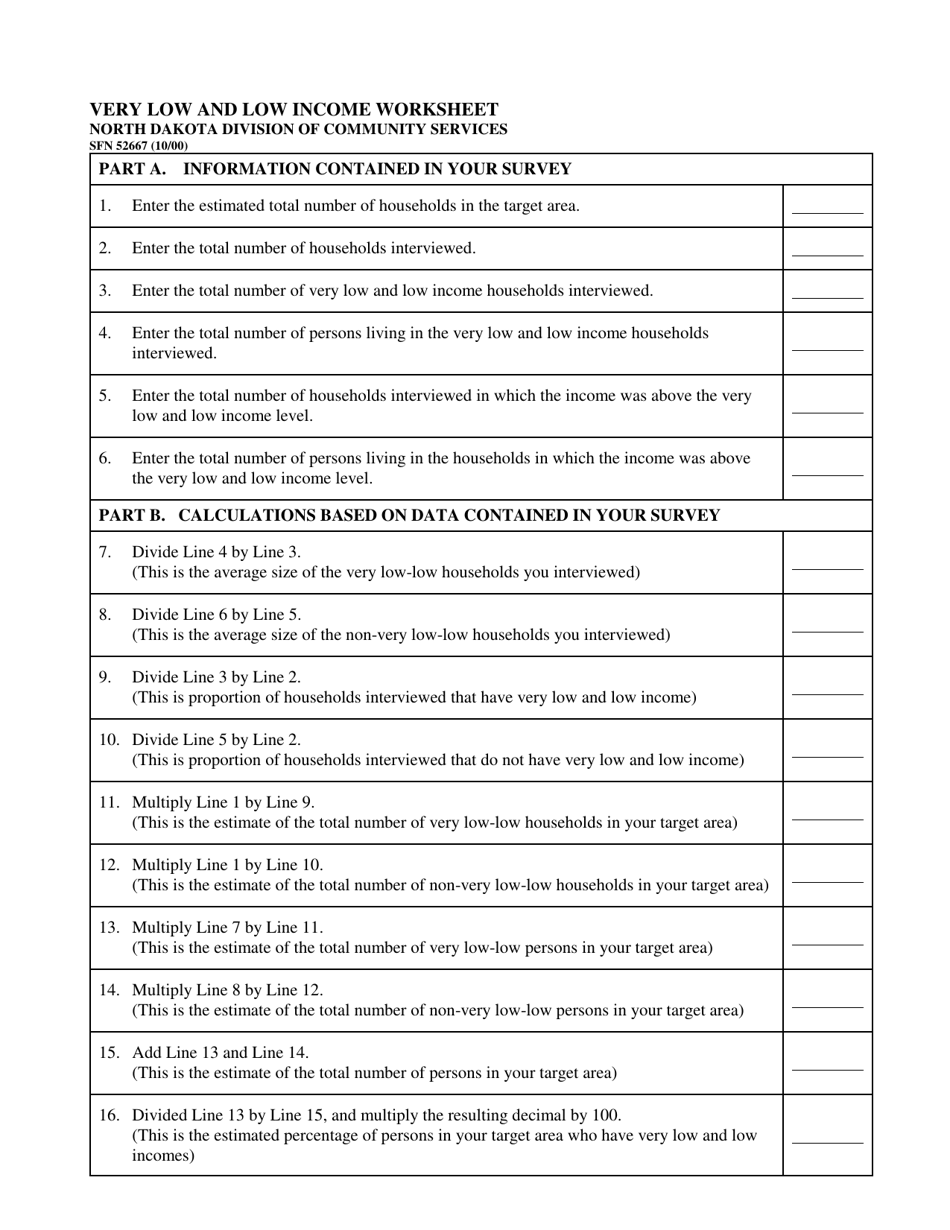 Form SFN52667 Very Low and Low Income Worksheet - North Dakota, Page 1