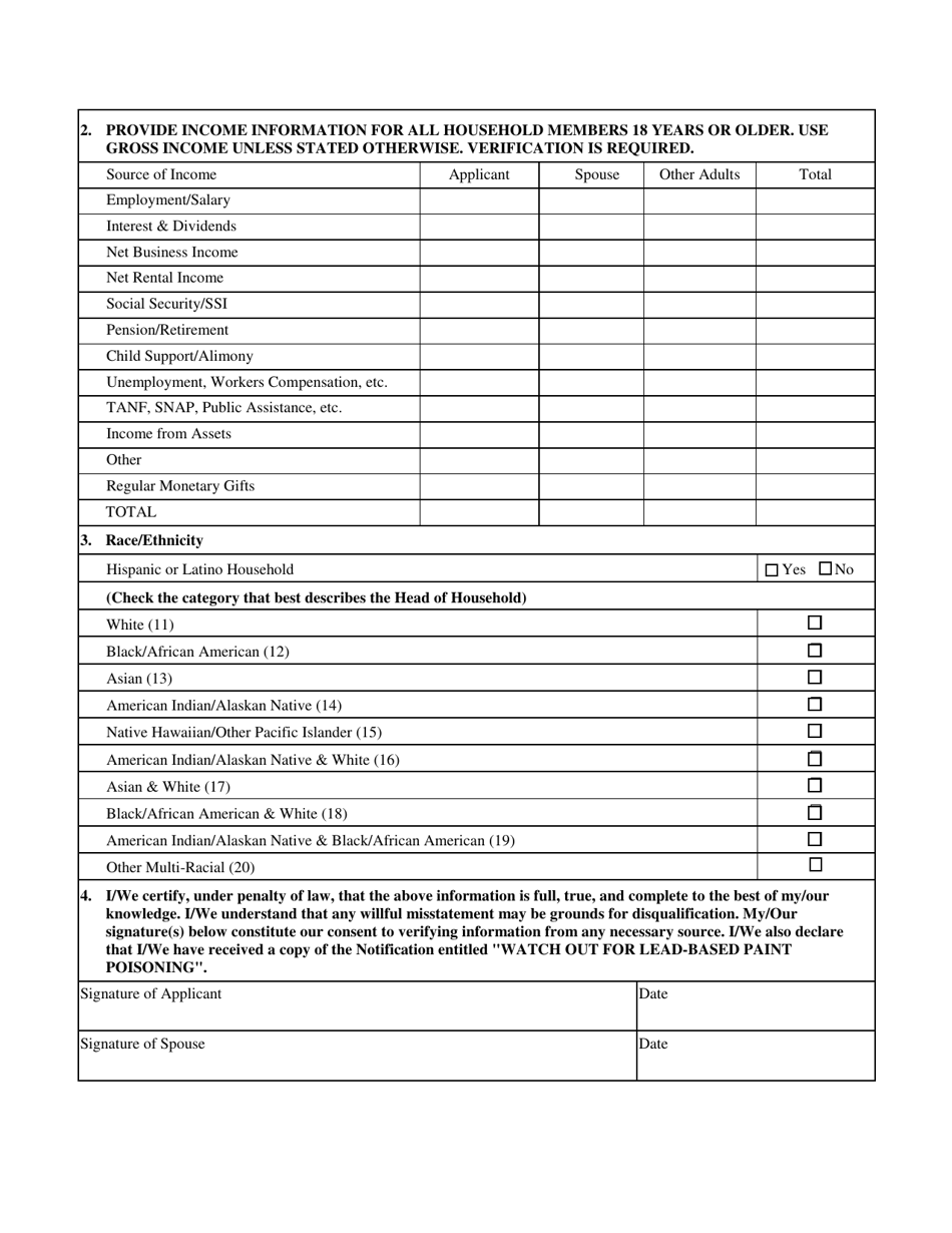 Form SFN58301 Multi-Family Housing Program Application / Data Collection - North Dakota, Page 2