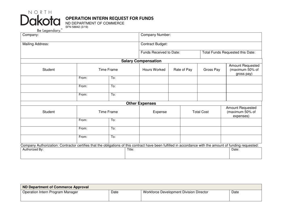 Form SFN58842 Operation Intern Request for Funds - North Dakota, Page 1