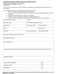 Document preview: Form SFN58836 Operation Intern Student Application/Enrollment - North Dakota