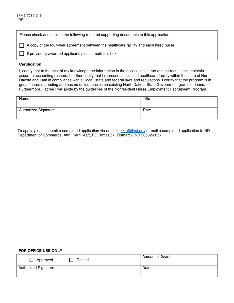 Form SFN61703 Nonresident Nursing Employment Relocation Program Grant Application - North Dakota, Page 2