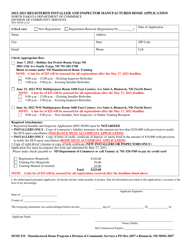 Document preview: Form SFN58399 Registered Installer and Inspector Manufactured Home Application - North Dakota, 2023