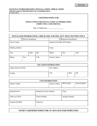 Document preview: Form SFN58353 Manufactured Housing Installation Application - North Dakota