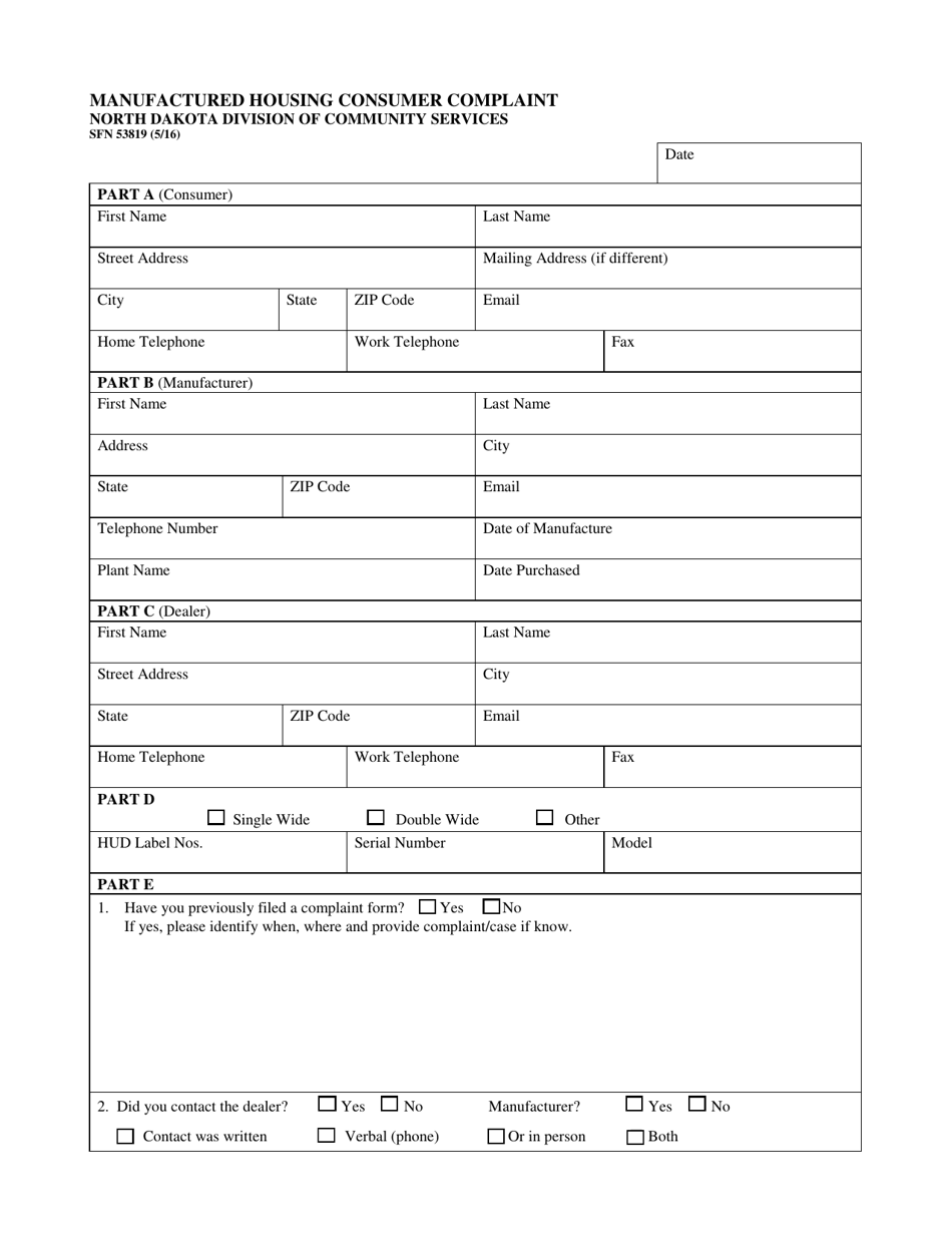 Form SFN53819 - Fill Out, Sign Online and Download Fillable PDF, North ...