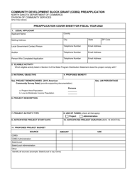 Form SFN61542 Community Development Block Grant (Cdbg) Preapplication - North Dakota