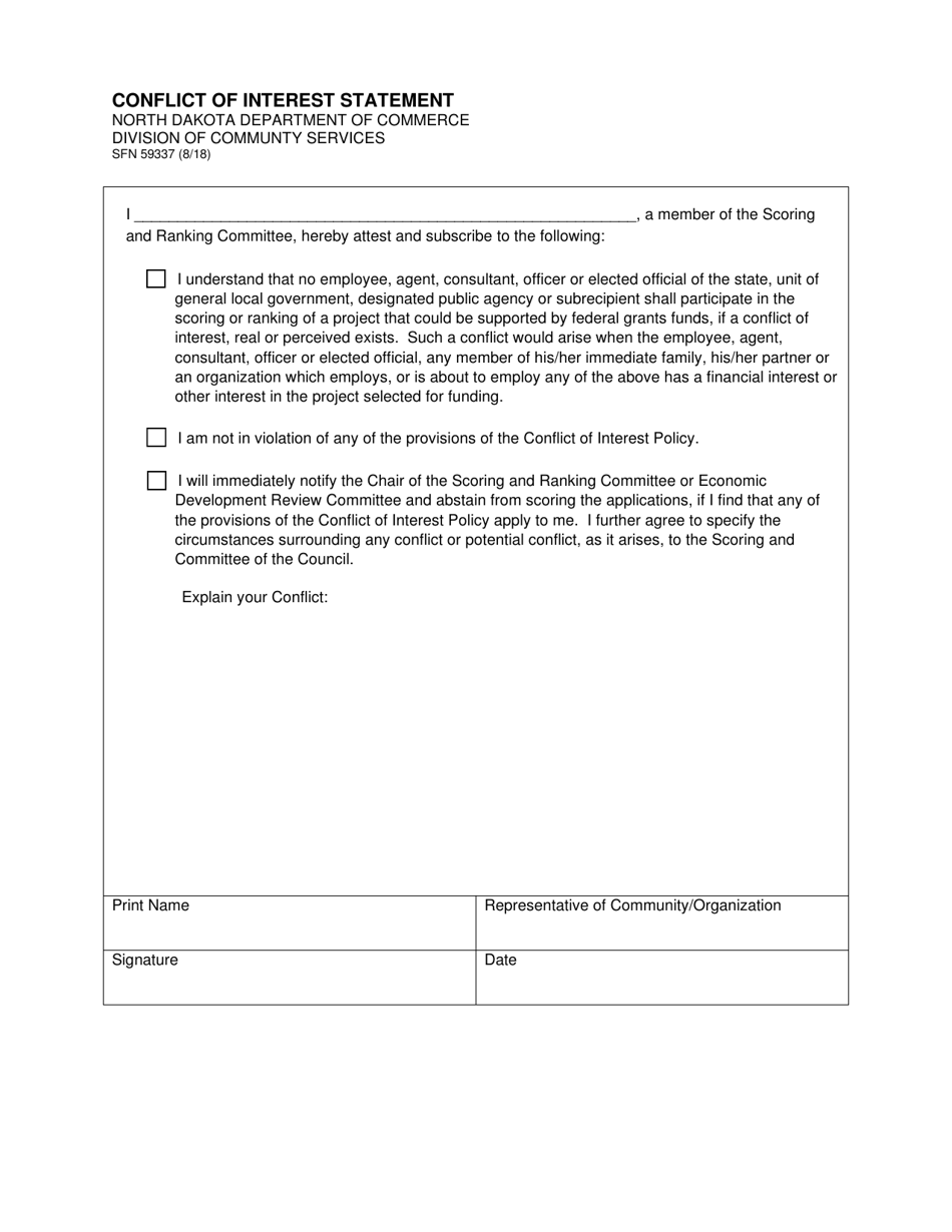 Form SFN59337 Conflict of Interest Statement - North Dakota, Page 1