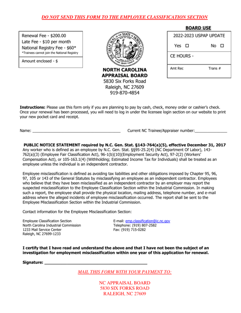 Appraiser License Renewal - North Carolina, 2023