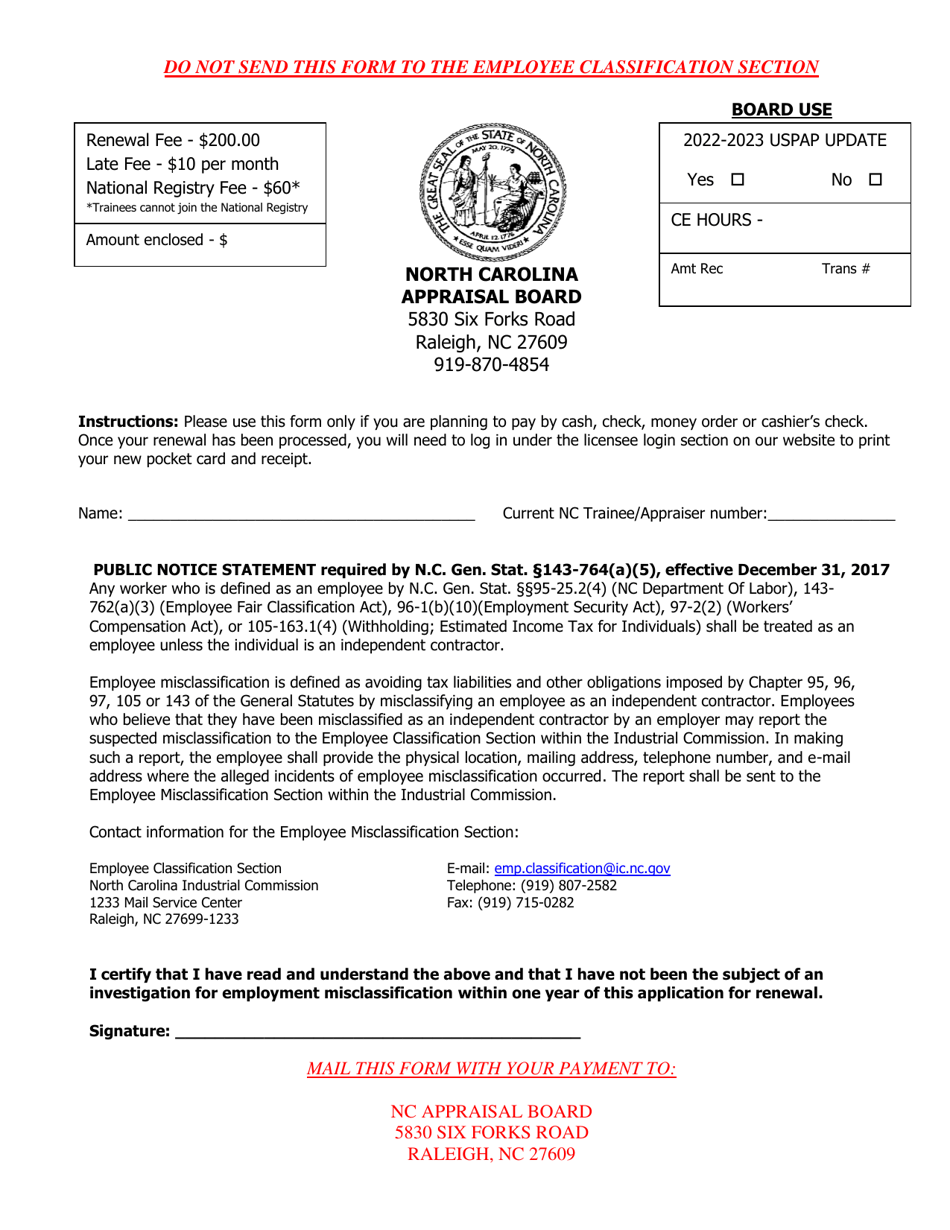 2023 North Carolina Appraiser License Renewal Download Printable PDF