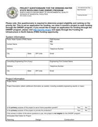 Form SFN54458 Project Questionnaire for the Drinking Water State Revolving Fund (Dwsrf) Program - North Dakota