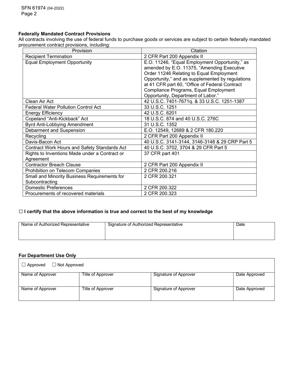 Form SFN61974 Capital Expenses - Prior Approval for Use of Federal Funding - North Dakota, Page 2