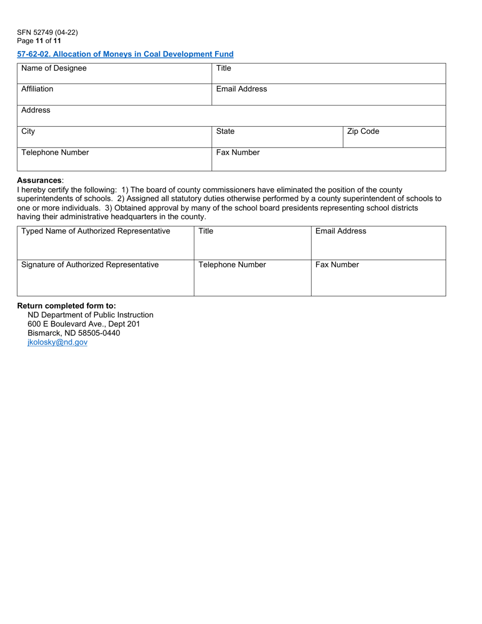 Form SFN52749 Assignment of Statutory Duties County Superintendent of Schools - North Dakota, Page 11