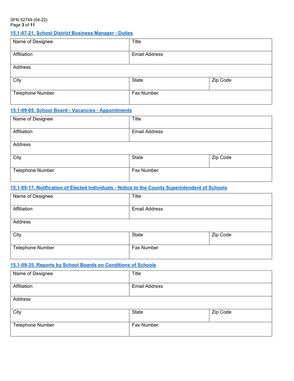 Form SFN52749 Assignment of Statutory Duties County Superintendent of Schools - North Dakota, Page 3