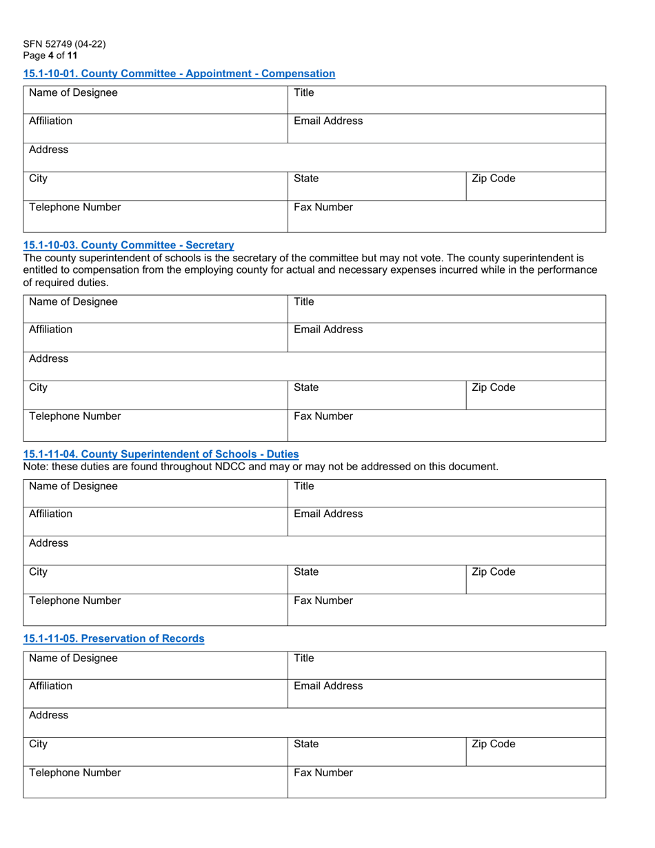 Form SFN52749 Assignment of Statutory Duties County Superintendent of Schools - North Dakota, Page 4