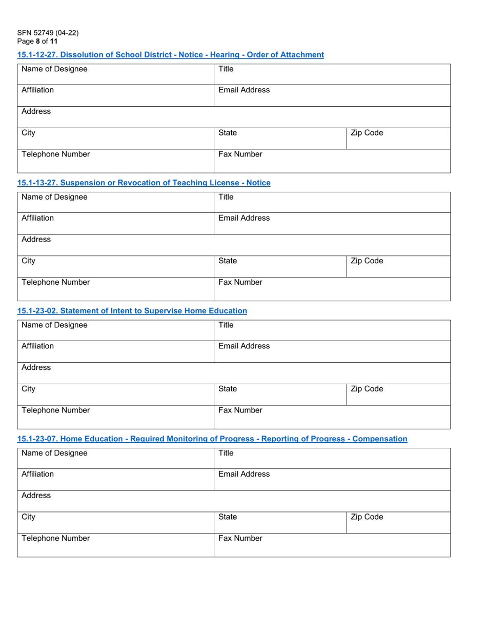 Form SFN52749 Assignment of Statutory Duties County Superintendent of Schools - North Dakota, Page 8
