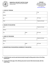 Form MNF (SFN62033) &quot;Municipal Security Notice Filing&quot; - North Dakota