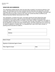Form MNF (SFN62033) &quot;Municipal Security Notice Filing&quot; - North Dakota, Page 2