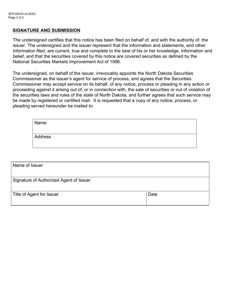 Form MNF (SFN62033) Municipal Security Notice Filing - North Dakota, Page 2