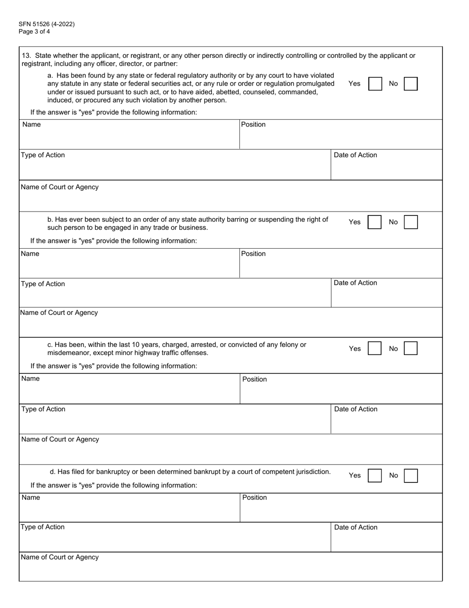 Form S-4 (SFN51526) Application for Registration as Dealer or Issuer-Dealer - North Dakota, Page 3